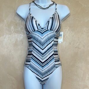 Splendid Blue Striped One-Piece Swimsuit - S